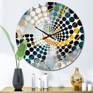 Gold Teal Shapes In Harmony - Abstract Metal Wall Clock